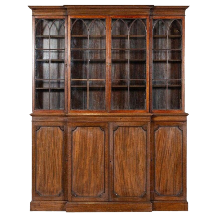 19th century english mahogany arched glazed bookcase cabinet 1880s 0685