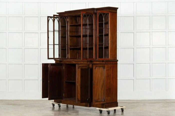 19th century english mahogany arched glazed bookcase cabinet 1880s 3676