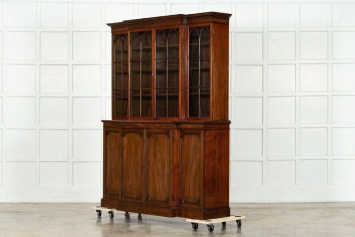 19th century english mahogany arched glazed bookcase cabinet 1880s 7562