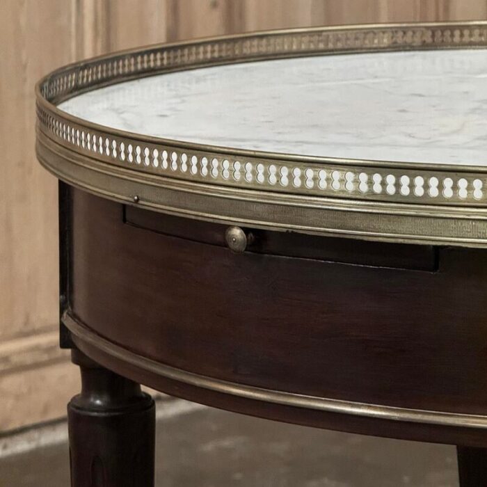 19th century french louis xvi mahogany marble top bouillotte table 0956