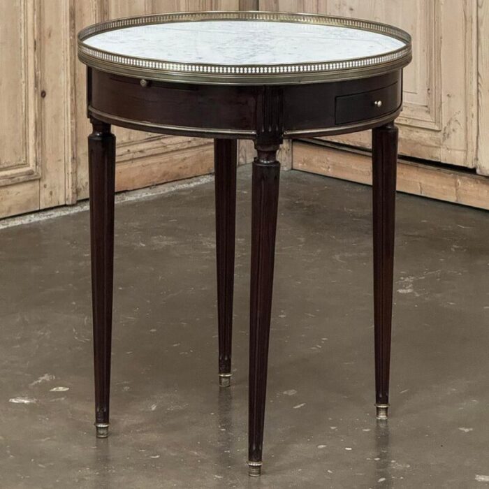 19th century french louis xvi mahogany marble top bouillotte table 3766