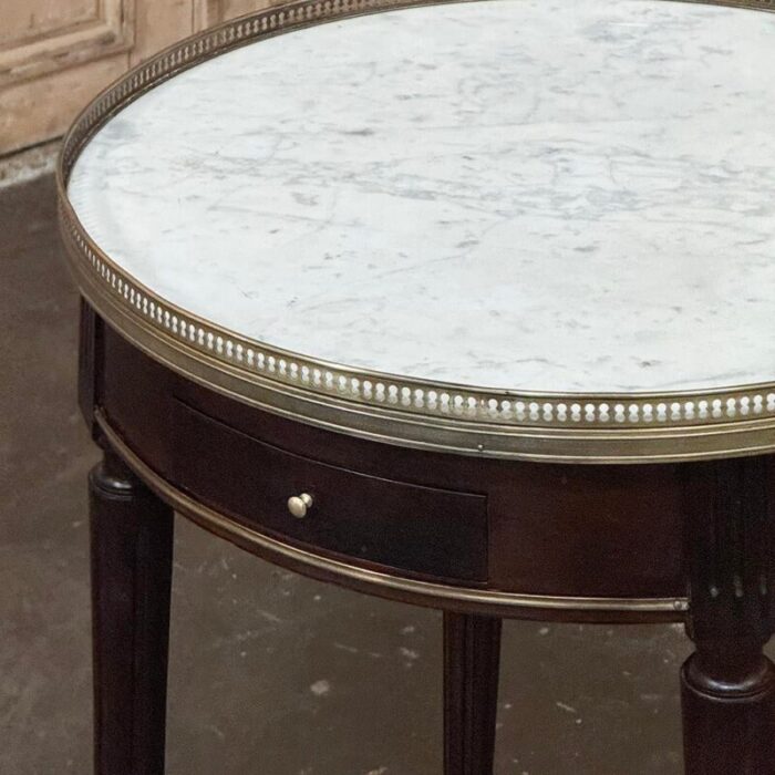 19th century french louis xvi mahogany marble top bouillotte table 7692