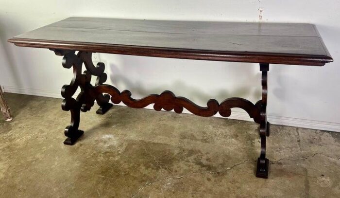 19th century italian walnut console w stretcher 1585