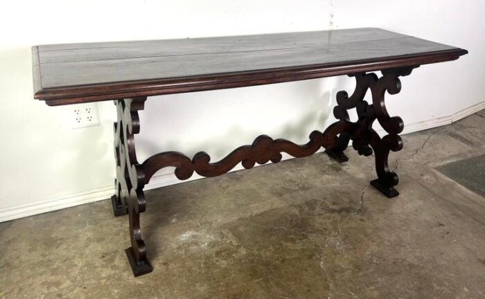 19th century italian walnut console w stretcher 3327