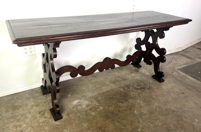 19th century italian walnut console w stretcher 7961