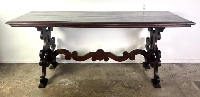 19th century italian walnut console w stretcher 8838