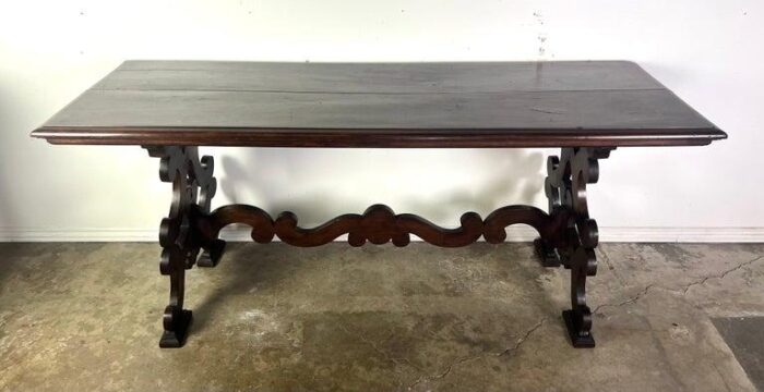 19th century italian walnut console w stretcher 9448