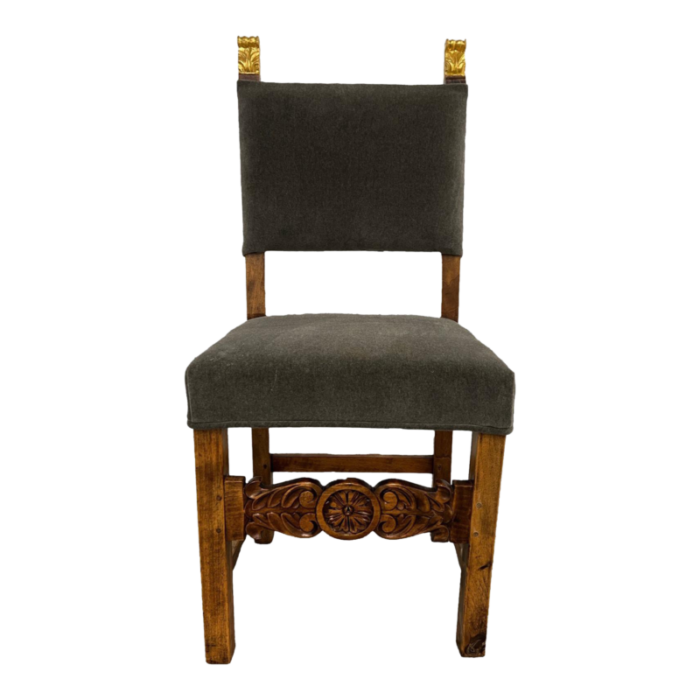 19th century spanish baroque giltwood and mohair upholstered side chair 8612