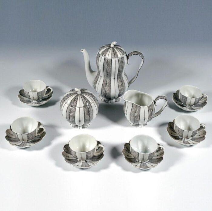 20th century art deco augarten melon mocha set by josef hoffmann vienna 1930s set of 15 5859