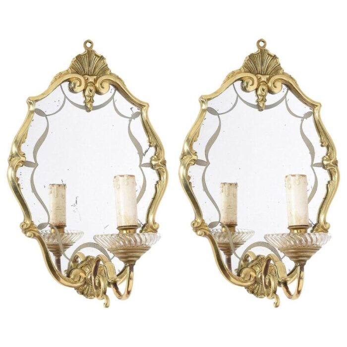 20th century italian brass wall lights set of 2 1