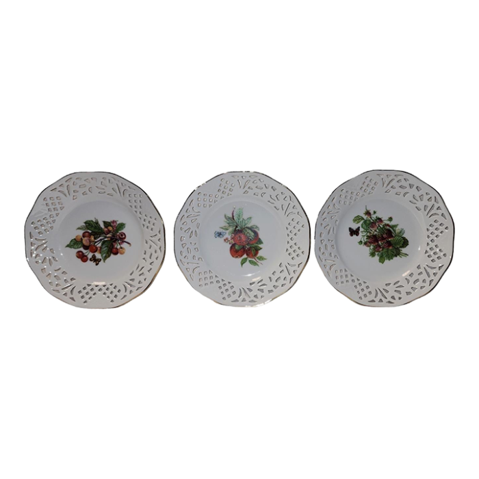 20th century reticulated tea plates attributed to rochard limoges set of 3 2618