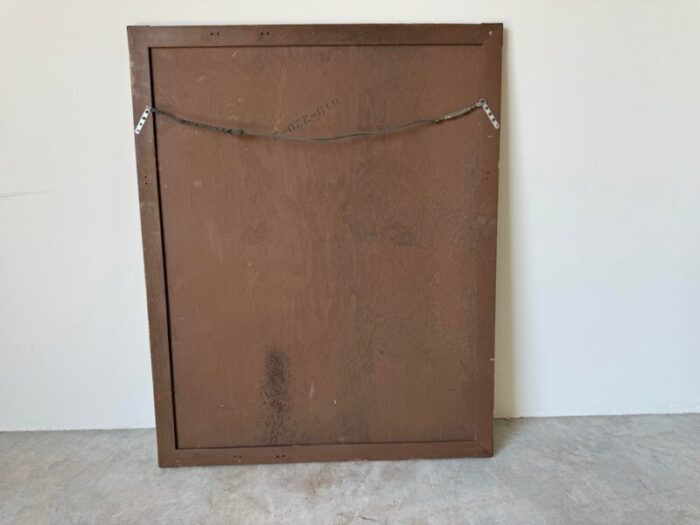 70s vintage asian style wood and accent brass wall mirror 9611