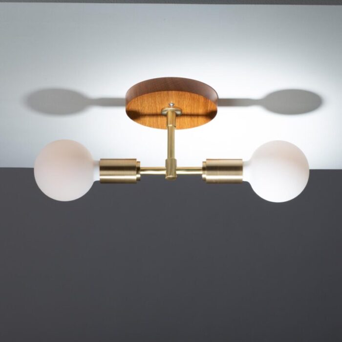 Double Sphere Oak Mount Ceiling Light 3 master