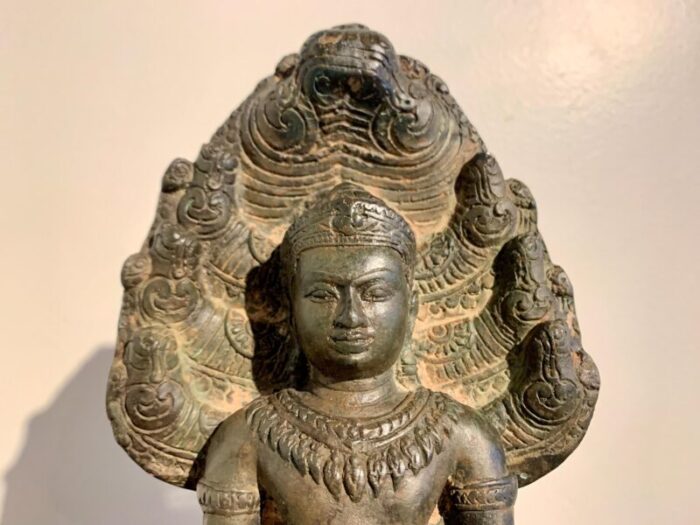 Khmer Bronze Buddha Muchalinda 19th c 7 master