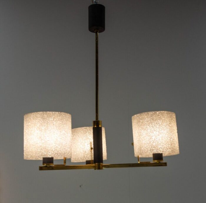 acrylic glass and brass pendant lamp or chandelier from arlus france 1950s 4