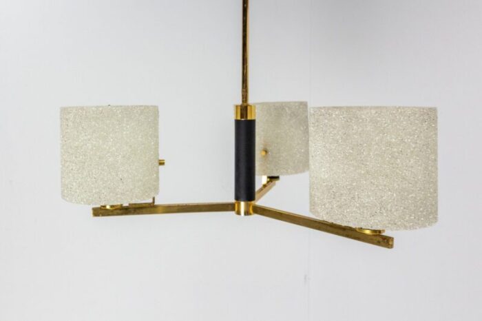 acrylic glass and brass pendant lamp or chandelier from arlus france 1950s 5