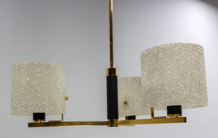 acrylic glass and brass pendant lamp or chandelier from arlus france 1950s 7