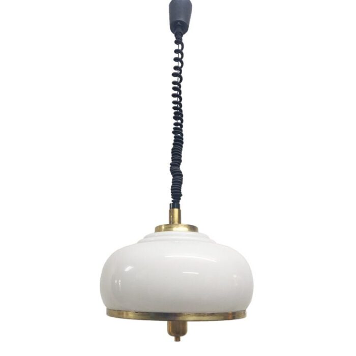 adjustable white opaline glass and golden brass adjustable lamp italy 1970s 2