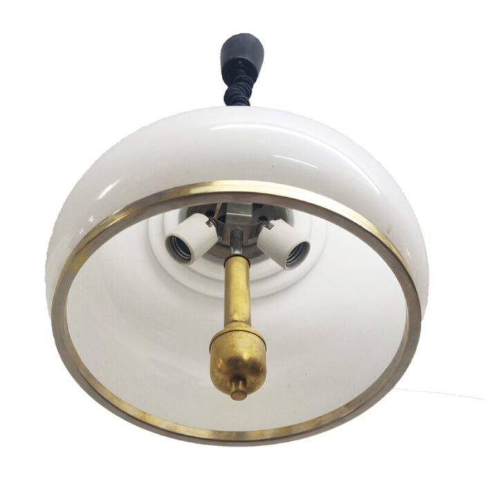 adjustable white opaline glass and golden brass adjustable lamp italy 1970s 4