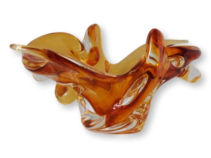 amber murano glass free form bowl 1968