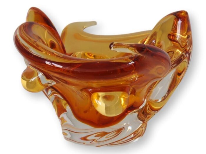 amber murano glass free form bowl 4845