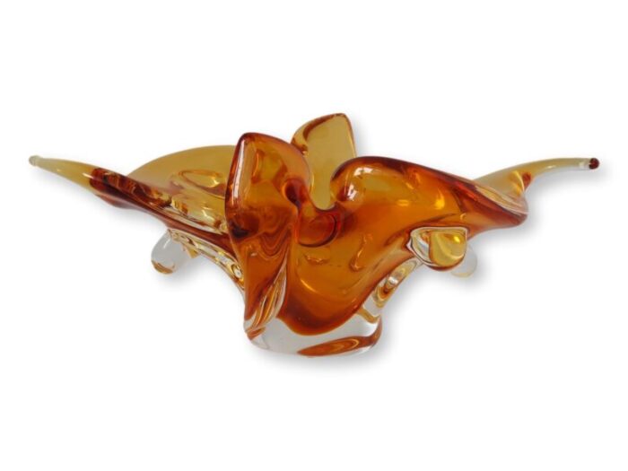 amber murano glass free form bowl 9596