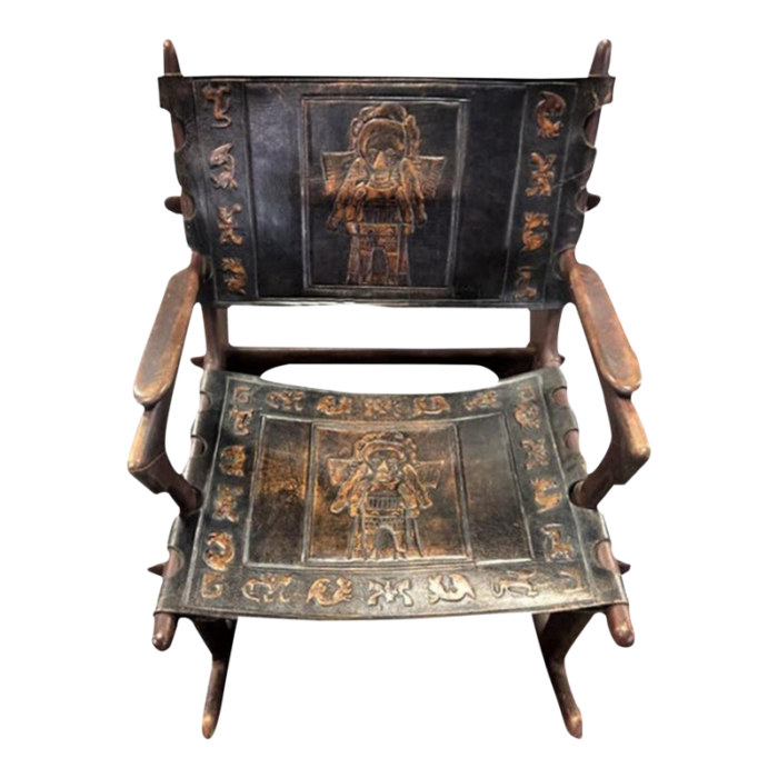 angel pazmino tooled leather rocking chair handmade in ecuador vintage mid 20th century 6799