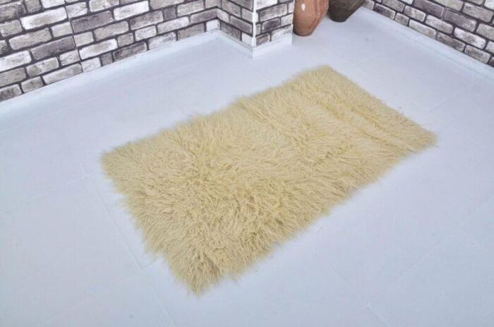 angora yellow handmade wool kilim rug 1960s 0096