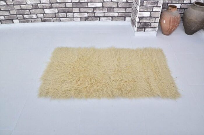 angora yellow handmade wool kilim rug 1960s 2295