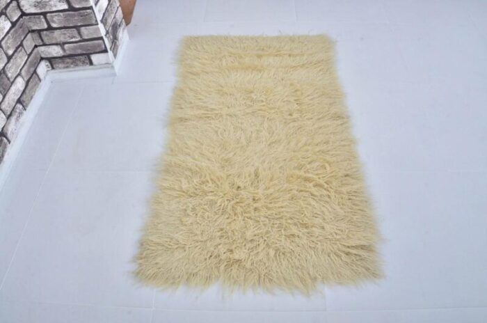 angora yellow handmade wool kilim rug 1960s 5432