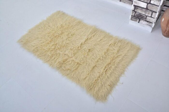 angora yellow handmade wool kilim rug 1960s 6430