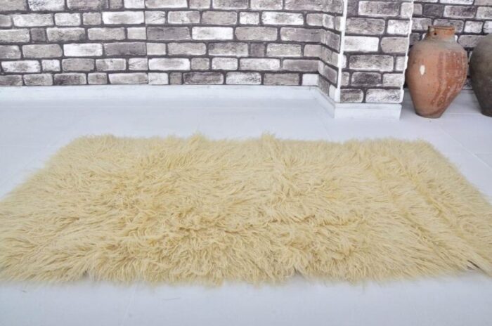 angora yellow handmade wool kilim rug 1960s 8289