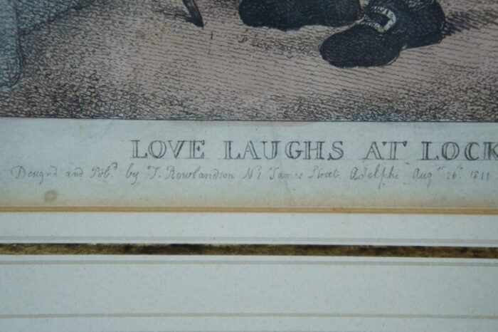 antique 1811 thomas rowlandson love laughs at locksmiths colored engraving framed 0591