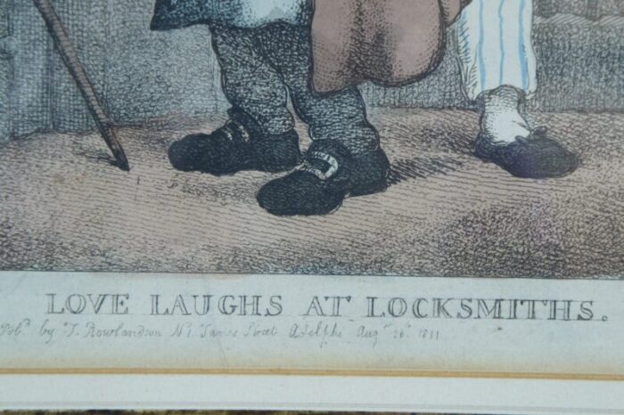 antique 1811 thomas rowlandson love laughs at locksmiths colored engraving framed 1676