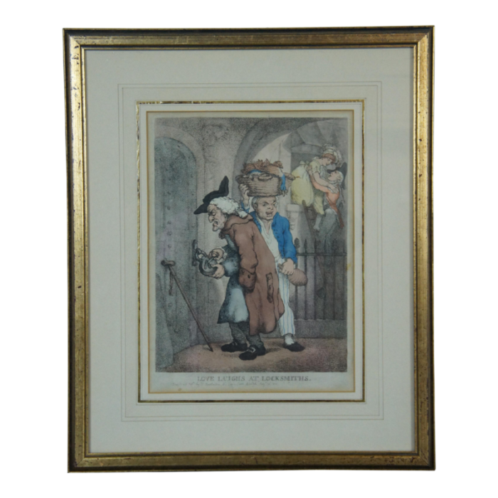 antique 1811 thomas rowlandson love laughs at locksmiths colored engraving framed 4842