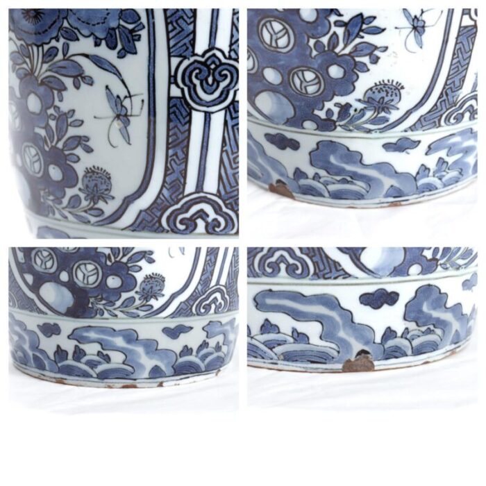 antique 18th century blue and white dutch delft chinoserie jar or vase 1075