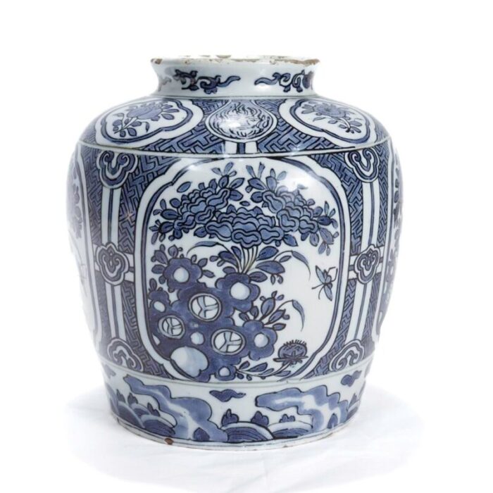 antique 18th century blue and white dutch delft chinoserie jar or vase 1190