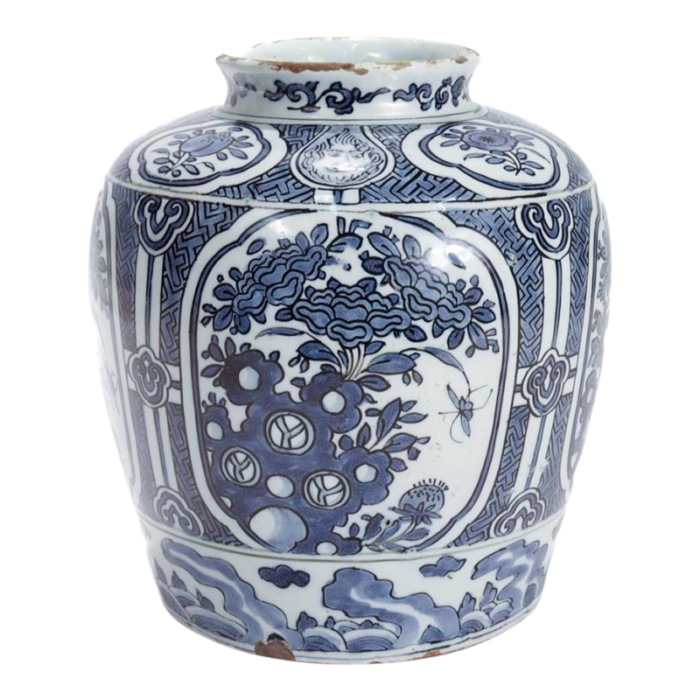 antique 18th century blue and white dutch delft chinoserie jar or vase 8602