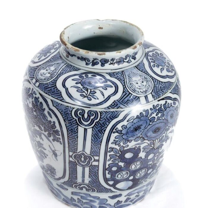 antique 18th century blue and white dutch delft chinoserie jar or vase 9990