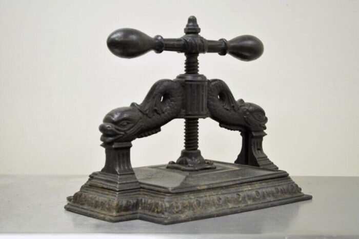 antique 19th century cast iron classical figural dolphin victorian book press 2341