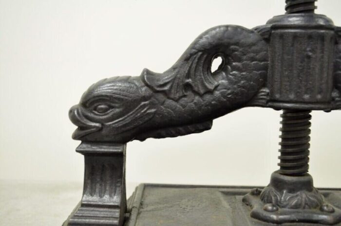 antique 19th century cast iron classical figural dolphin victorian book press 2615