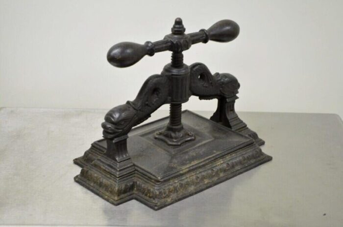 antique 19th century cast iron classical figural dolphin victorian book press 6772