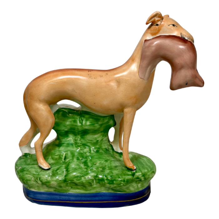 antique 19th century staffordshire hunting whippet dog figurine with hare from england 2012