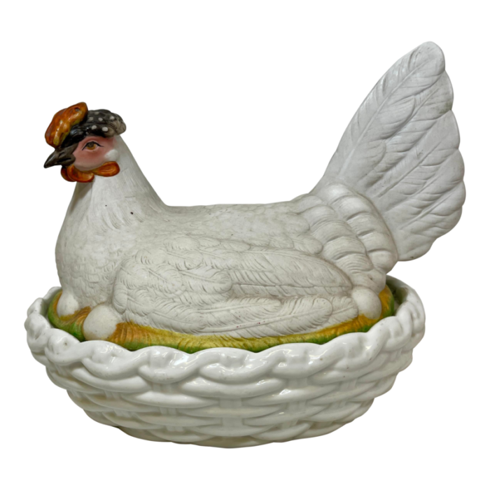 antique 19th century staffordshire porcelain hen on a basketweave nest from england 3254