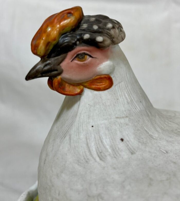 antique 19th century staffordshire porcelain hen on a basketweave nest from england 5183