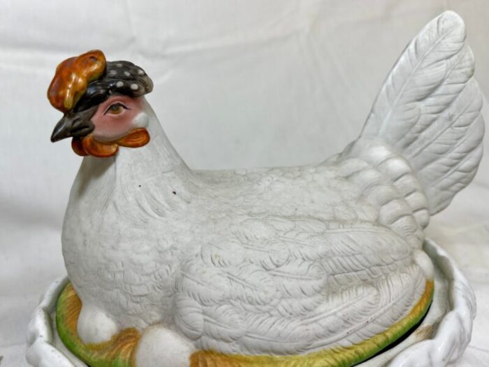 antique 19th century staffordshire porcelain hen on a basketweave nest from england 6814