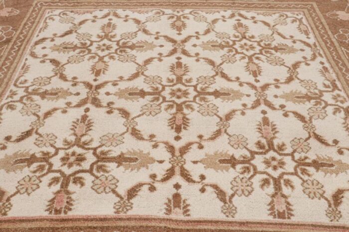 antique agra square rug in white with brown and pink florals from rug and kilim 4889