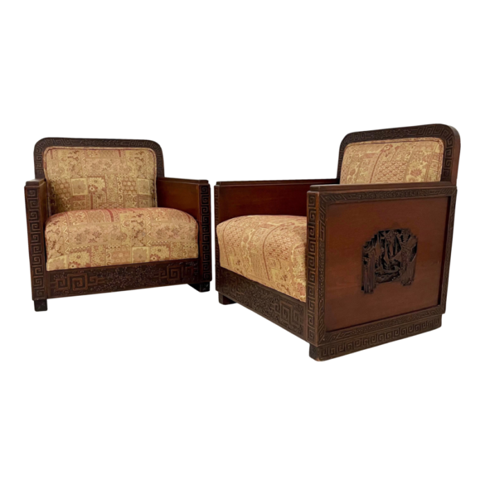 antique art deco japonisme style club chairs a pair 4954