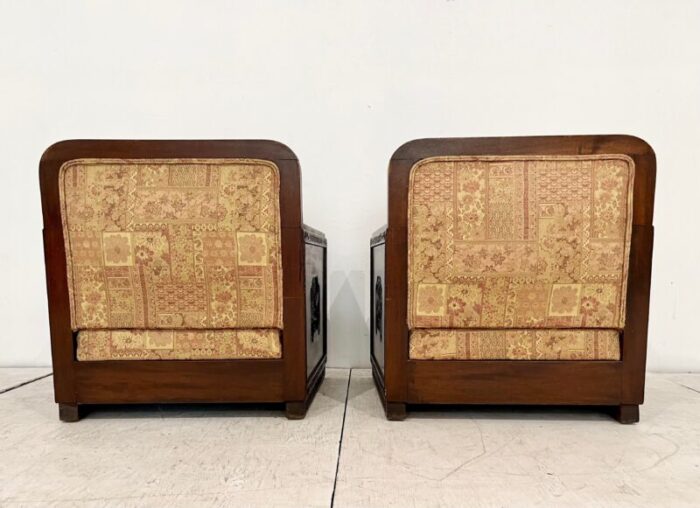 antique art deco japonisme style club chairs a pair 6039