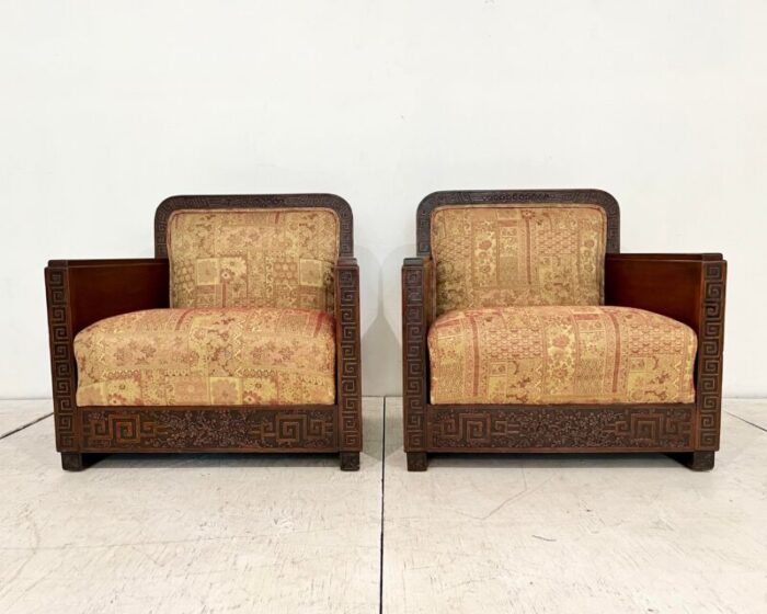 antique art deco japonisme style club chairs a pair 6461